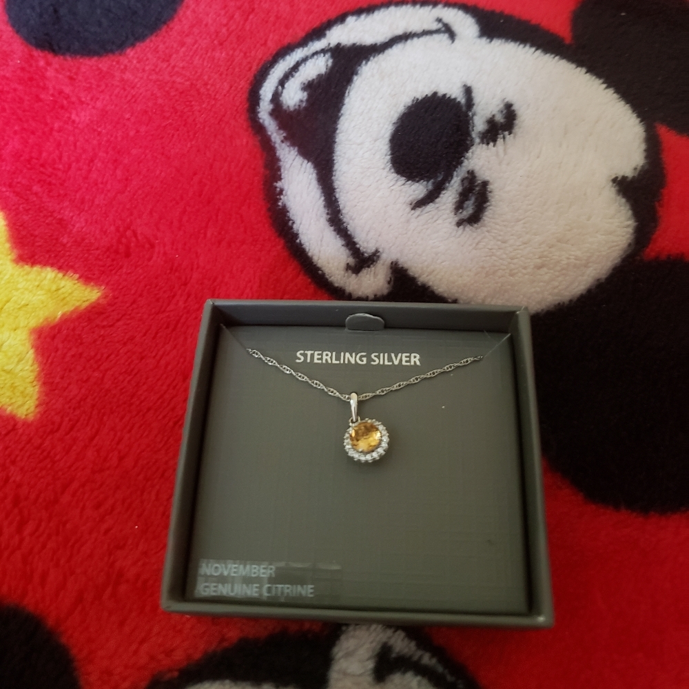 November genuine citrine sterling silver necklace